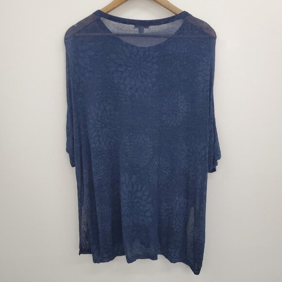 Pure J. Jill Womens Navy Blue Linen Blend Blouse Top Size L Floral Short Sleeve - Picture 4 of 16